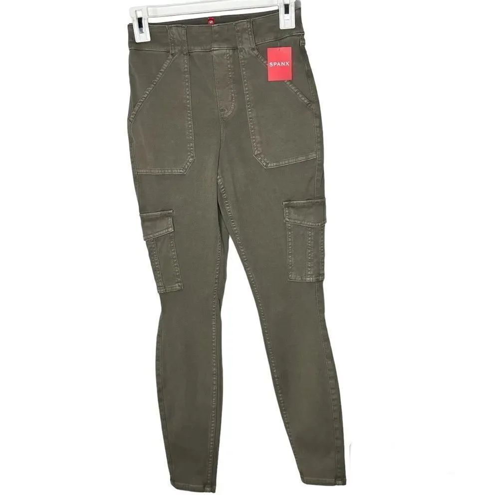 New!Spanx Stretch Twill Cargo Jogger Gray Brown Fitted Pants Sz S